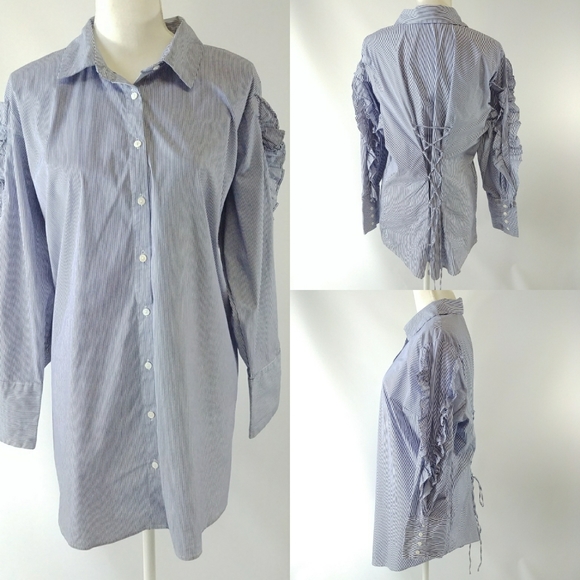 ✨3 for $30✨ NWOT Striped Stretch Button Down Top - Picture 4 of 11